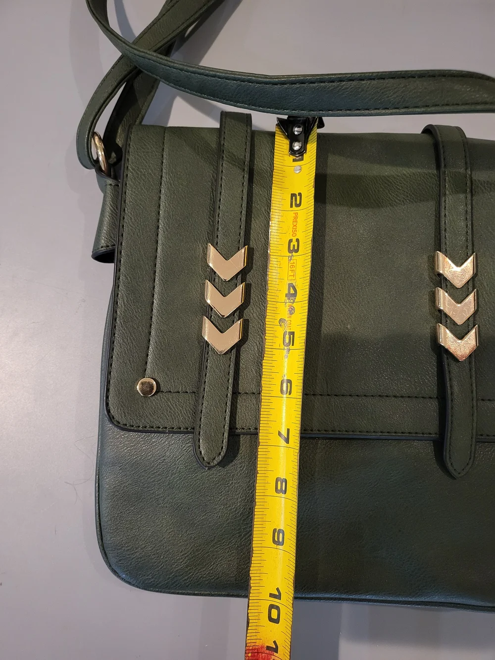 Olive Green Gold Chevron Crossbody Shoulder Bag Multi Compartment Purse